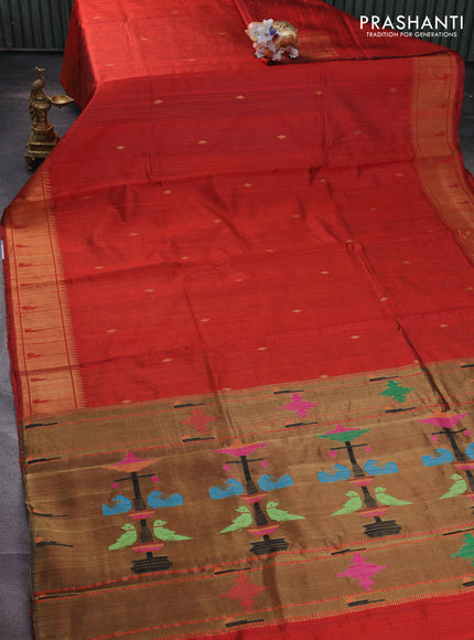 Pure dupion silk saree orange with zari woven buttas and zari woven border