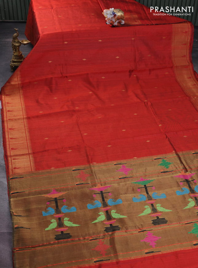 Pure dupion silk saree orange with zari woven buttas and zari woven border