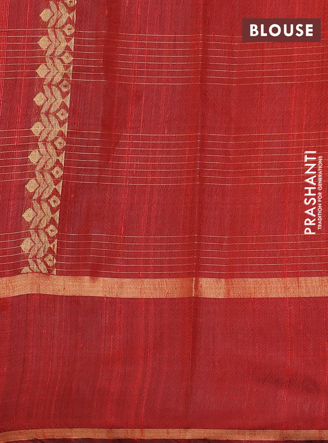 Pure dupion silk saree orange with allover zari checked pattern and zari woven butta border