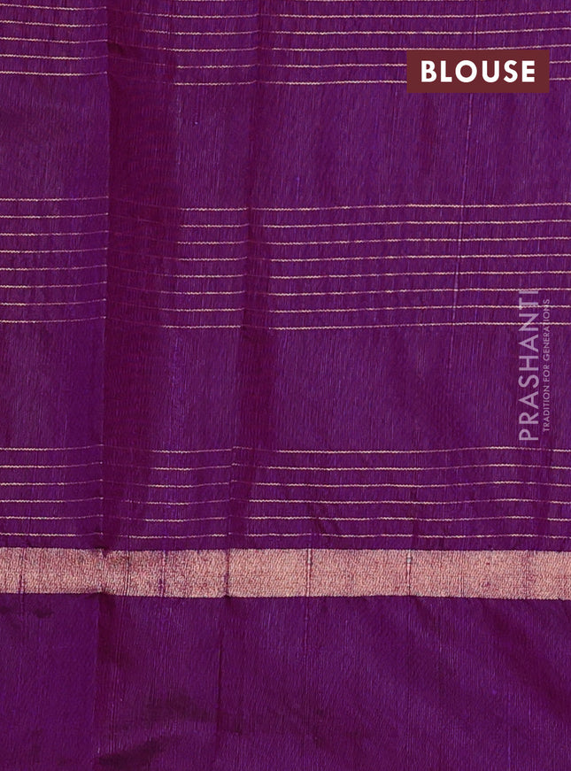 Pure dupion silk saree purple with allover zari checked pattern and zari woven butta border