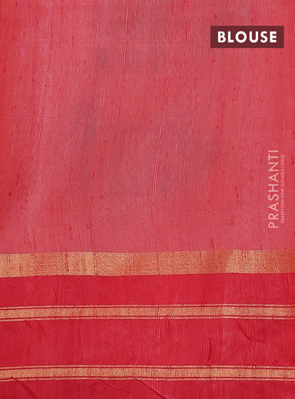 Pure dupion silk saree sandal and red with thread woven buttas and zari woven border