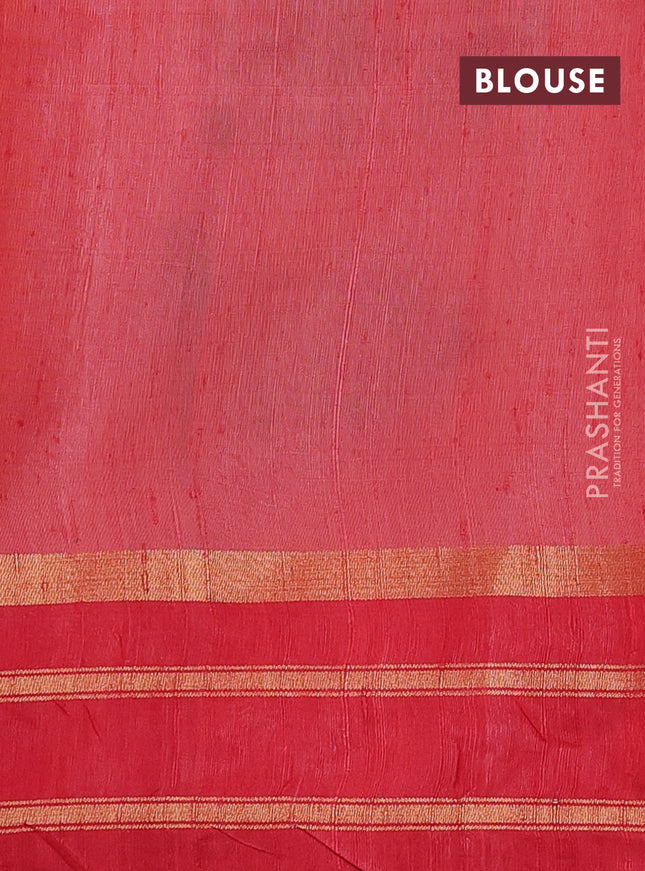 Pure dupion silk saree sandal and red with thread woven buttas and zari woven border