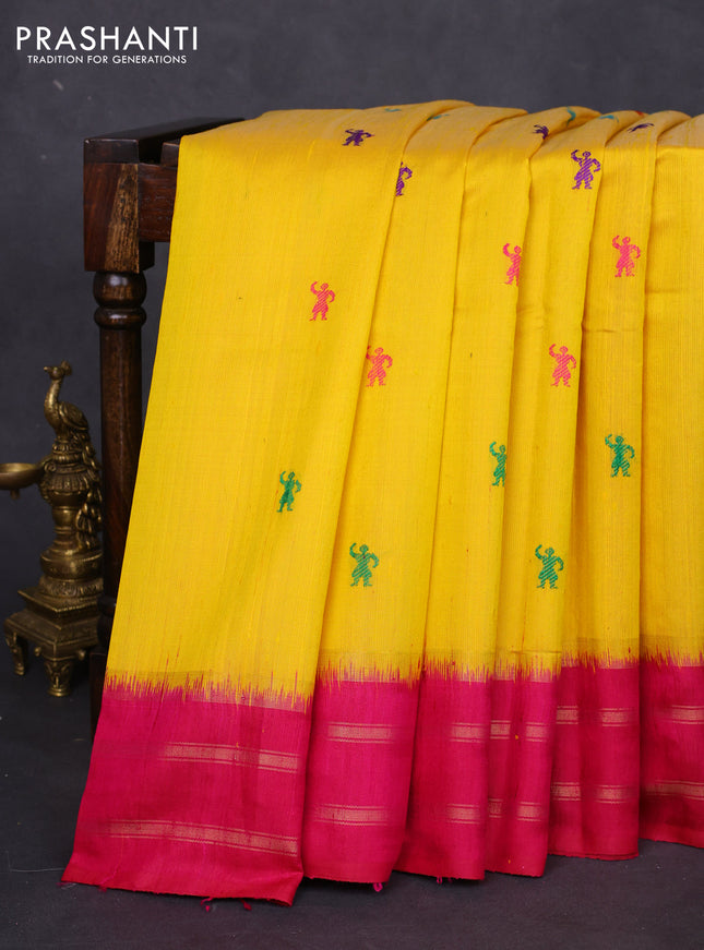 Pure dupion silk saree yellow and pink with thread woven buttas and zari woven border