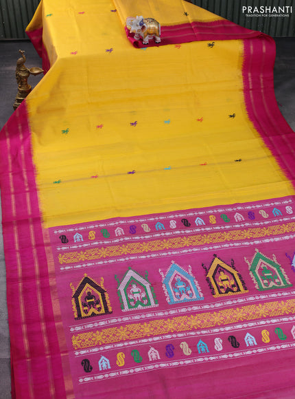 Pure dupion silk saree yellow and pink with thread woven buttas and zari woven border