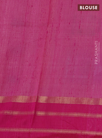 Pure dupion silk saree pista green and pink with thread woven buttas and zari woven border