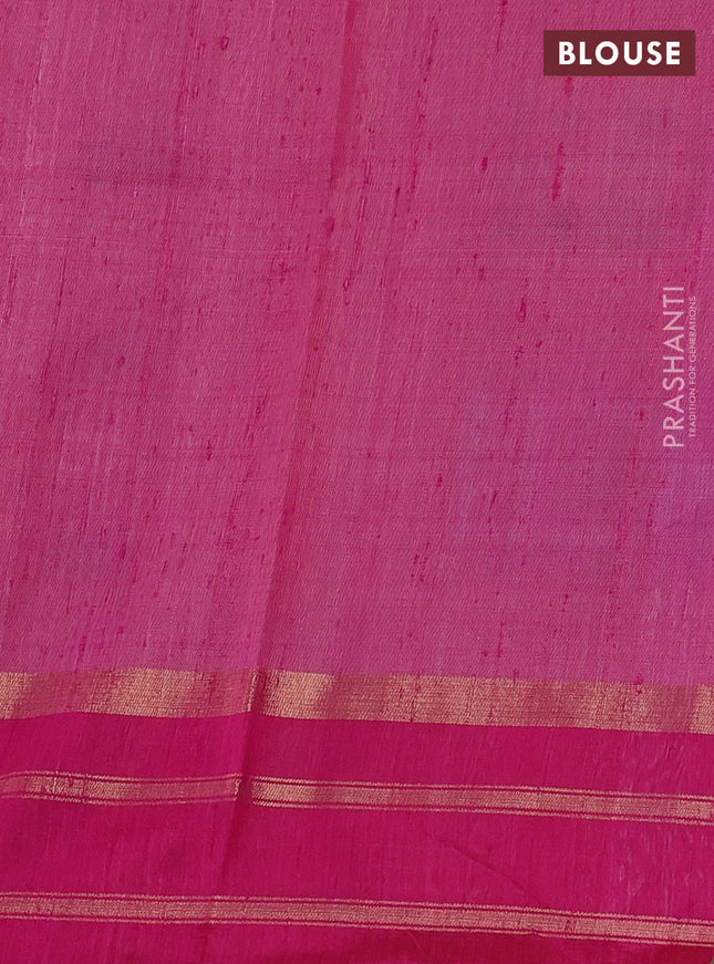 Pure dupion silk saree pista green and pink with thread woven buttas and zari woven border