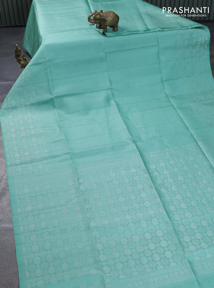 Pure soft silk saree pastel green with allover silver zari weaves and silver zari woven border