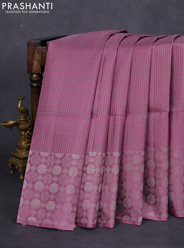 Pure soft silk saree mild purple with allover silver zari weaves and silver zari woven border