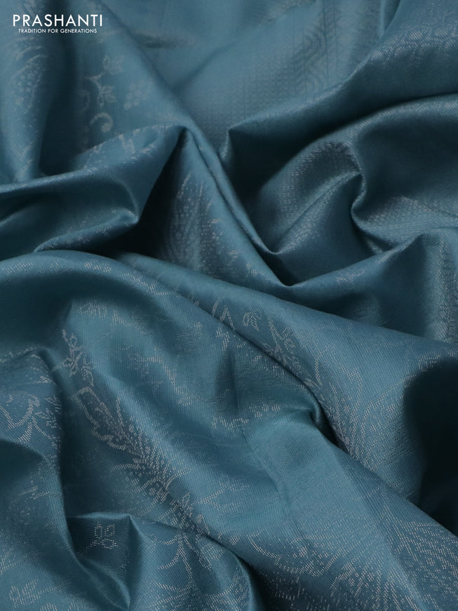 Pure soft silk saree pastel blue with allover silver zari woven brocade weaves in borderless style