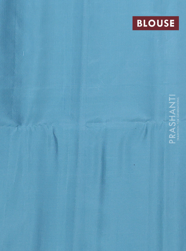 Pure soft silk saree pastel blue with allover silver zari woven brocade weaves in borderless style