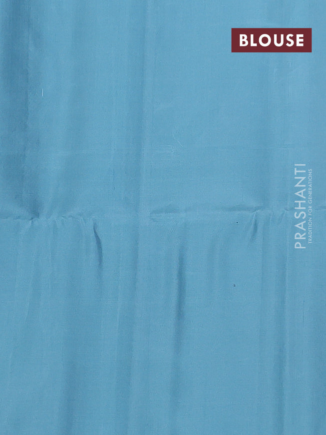 Pure soft silk saree pastel blue with allover silver zari woven brocade weaves in borderless style
