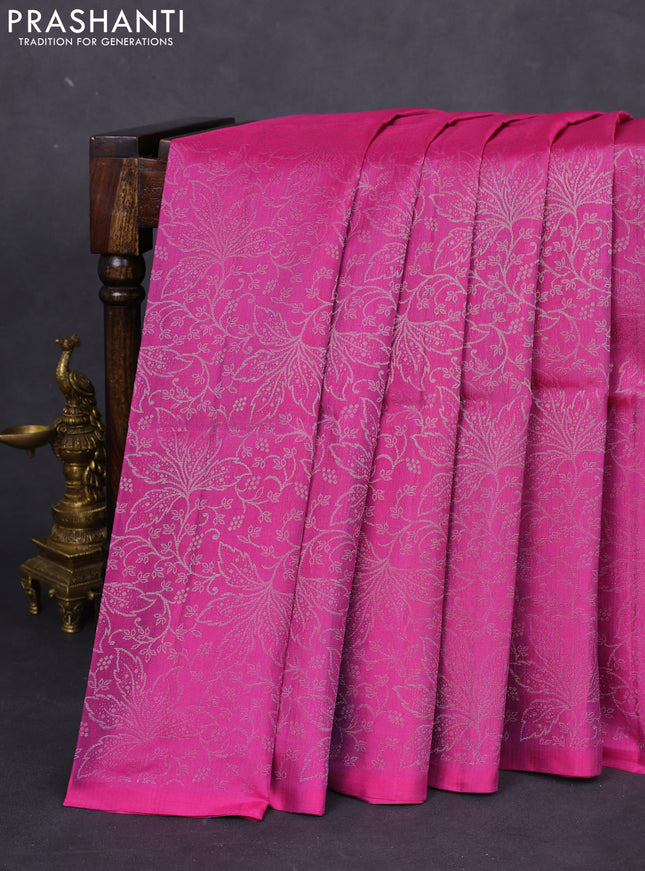 Pure soft silk saree pink with allover silver zari woven brocade weaves in borderless style