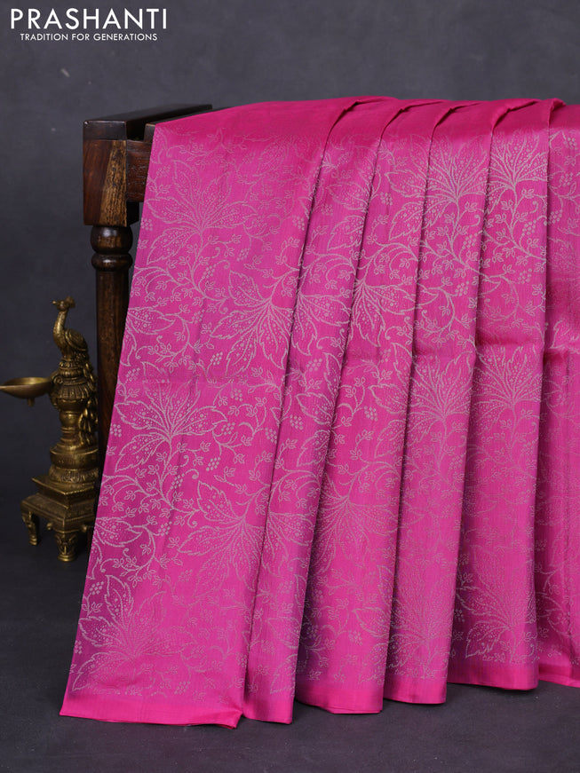 Pure soft silk saree pink with allover silver zari woven brocade weaves in borderless style