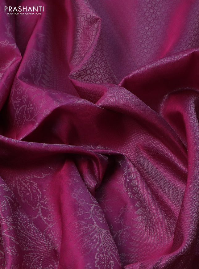Pure soft silk saree pink with allover silver zari woven brocade weaves in borderless style