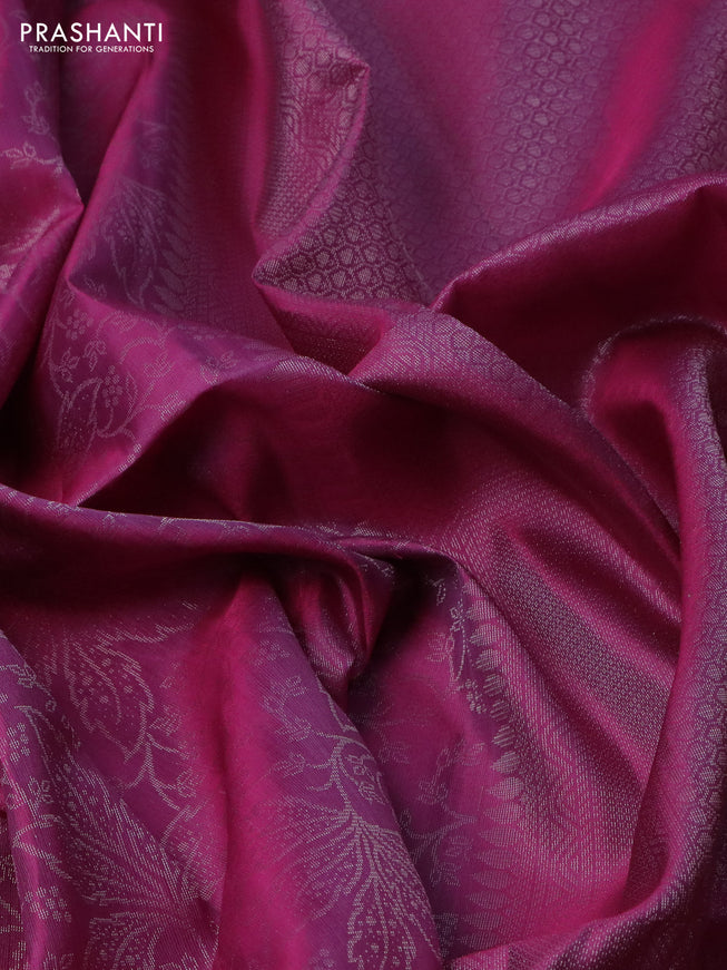 Pure soft silk saree pink with allover silver zari woven brocade weaves in borderless style