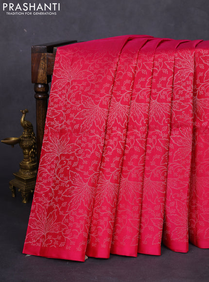 Pure soft silk saree pink with allover silver zari woven brocade weaves in borderless style