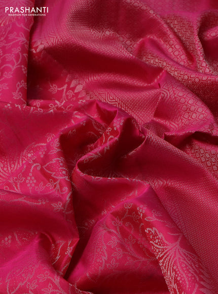 Pure soft silk saree pink with allover silver zari woven brocade weaves in borderless style