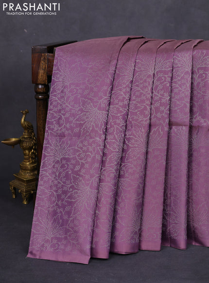 Pure soft silk saree pastel lavender with allover silver zari woven brocade weaves in borderless style