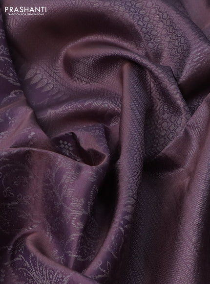 Pure soft silk saree pastel lavender with allover silver zari woven brocade weaves in borderless style