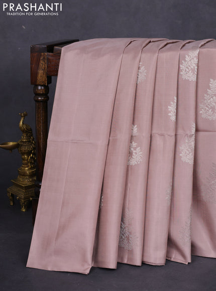 Pure soft silk saree beige with silver zari woven buttas in borderless style
