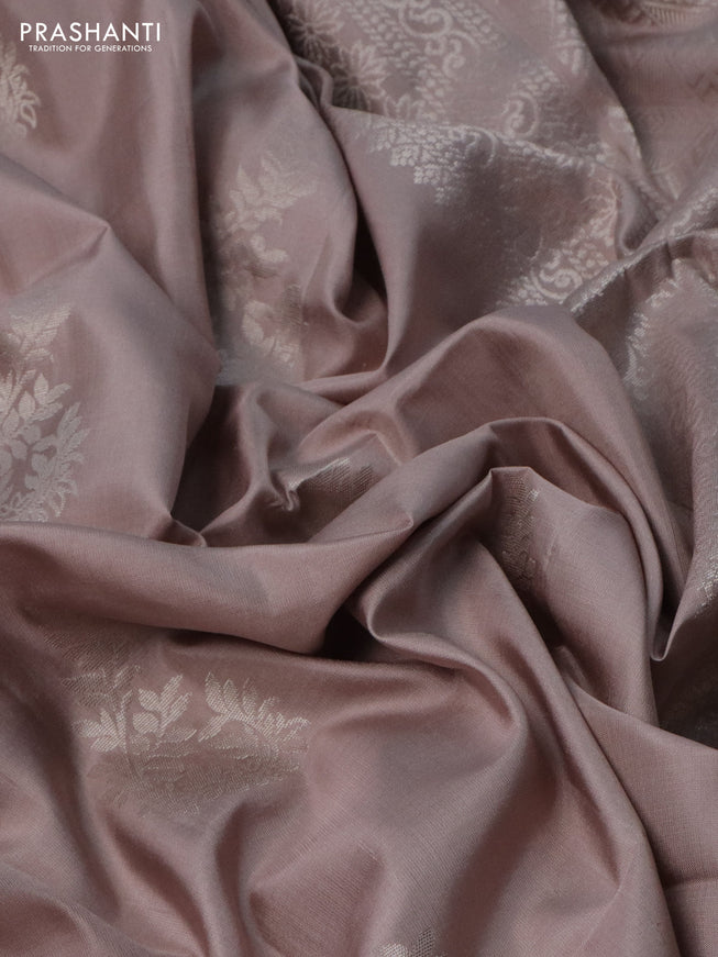 Pure soft silk saree beige with silver zari woven buttas in borderless style