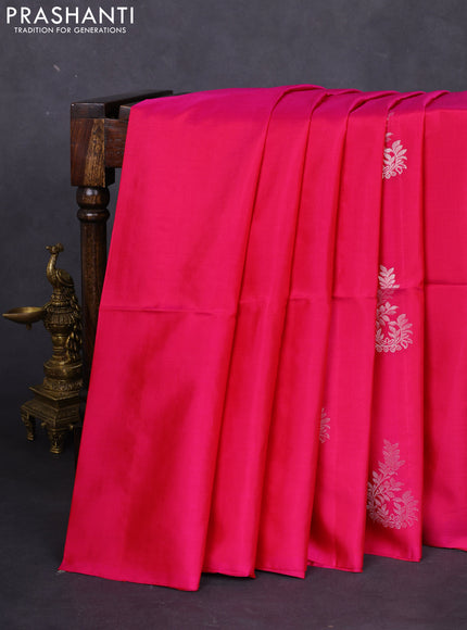 Pure soft silk saree pink with silver zari woven buttas in borderless style