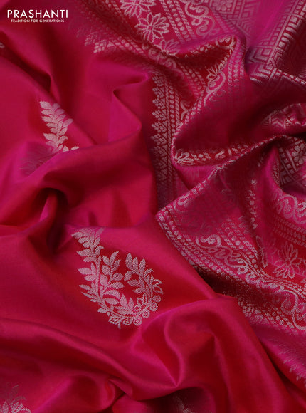 Pure soft silk saree pink with silver zari woven buttas in borderless style