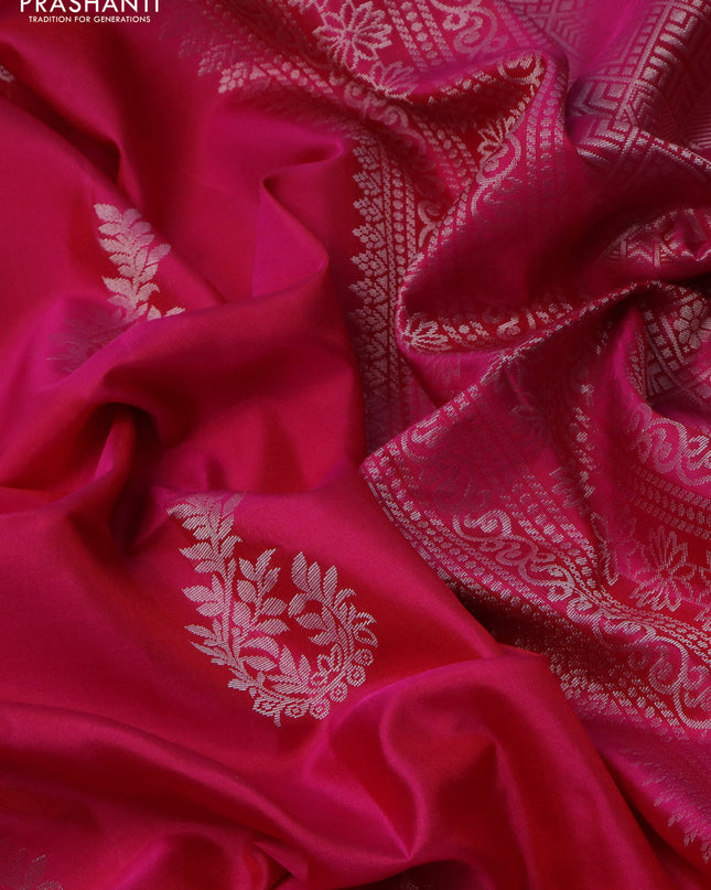 Pure soft silk saree pink with silver zari woven buttas in borderless style