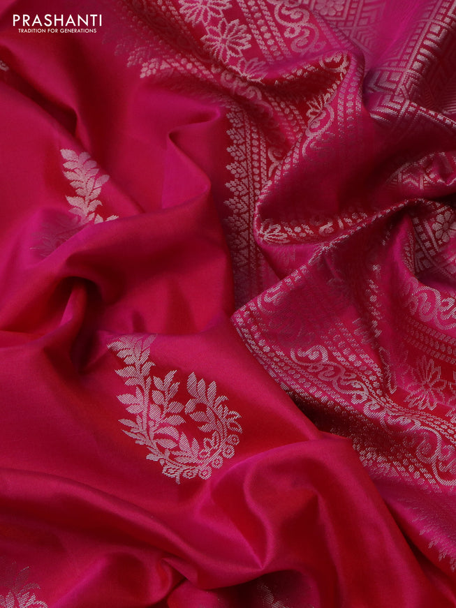 Pure soft silk saree pink with silver zari woven buttas in borderless style