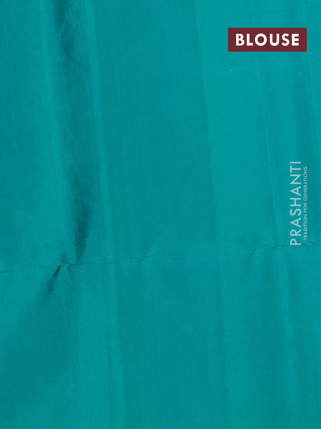 Pure soft silk saree teal green with silver zari woven buttas in borderless style