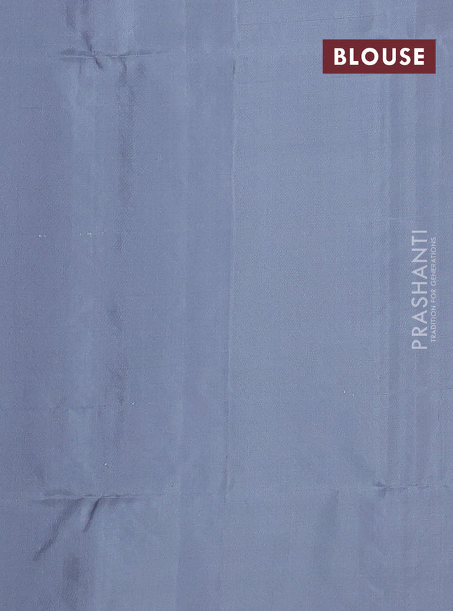 Pure soft silk saree grey with silver zari woven buttas in borderless style