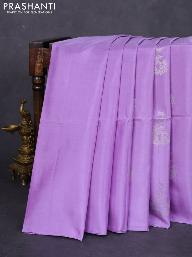 Pure soft silk saree lavender with silver zari woven buttas in borderless style