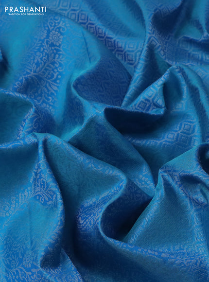 Pure soft silk saree cs blue with allover silver zari woven brocade weaves in borderless style