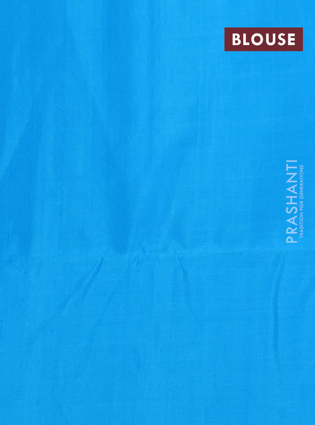 Pure soft silk saree cs blue with allover silver zari woven brocade weaves in borderless style