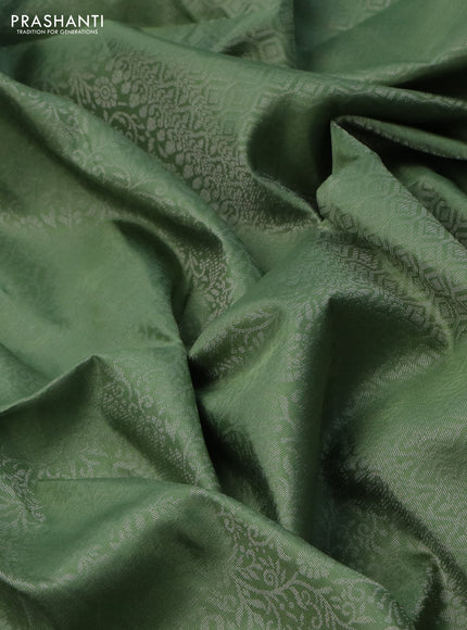 Pure soft silk saree pastel green with allover silver zari woven brocade weaves in borderless style