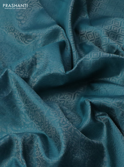 Pure soft silk saree pastel blue with allover silver zari woven brocade weaves in borderless style