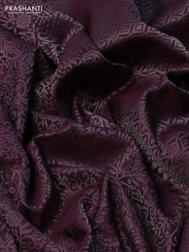 Pure soft silk saree deep jamun with allover silver zari woven brocade weaves in borderless style