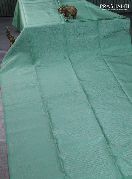 Pure soft silk saree pastel green with allover silver zari woven brocade weaves in borderless style