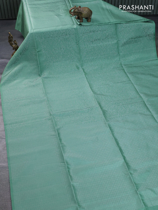 Pure soft silk saree pastel green with allover silver zari woven brocade weaves in borderless style
