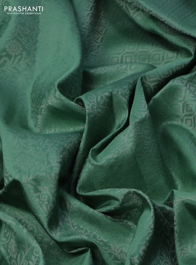Pure soft silk saree pastel green with allover silver zari woven brocade weaves in borderless style