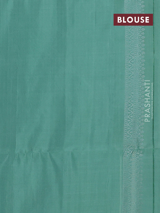 Pure soft silk saree pastel green with allover silver zari woven brocade weaves in borderless style