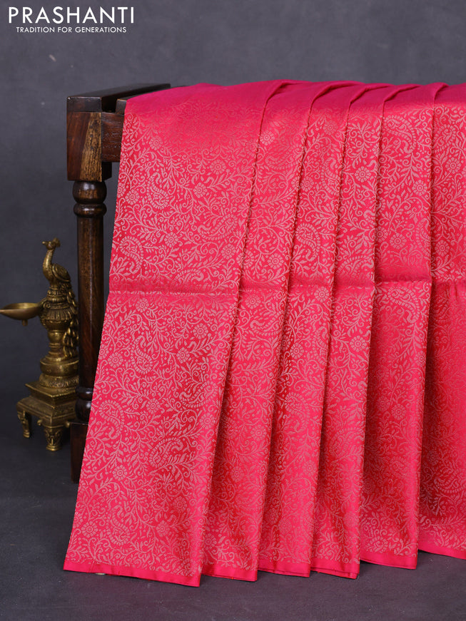 Pure soft silk saree dual shade of pink with allover silver zari woven brocade weaves in borderless style