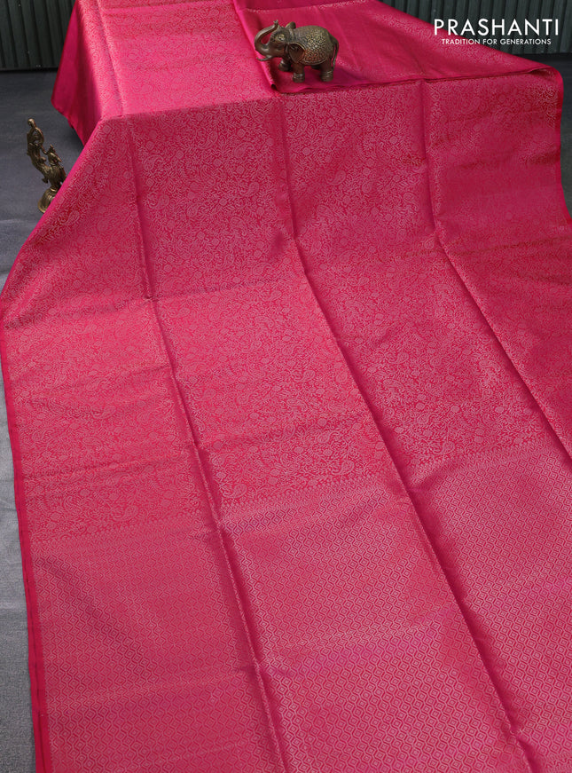 Pure soft silk saree dual shade of pink with allover silver zari woven brocade weaves in borderless style