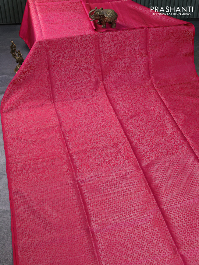 Pure soft silk saree dual shade of pink with allover silver zari woven brocade weaves in borderless style