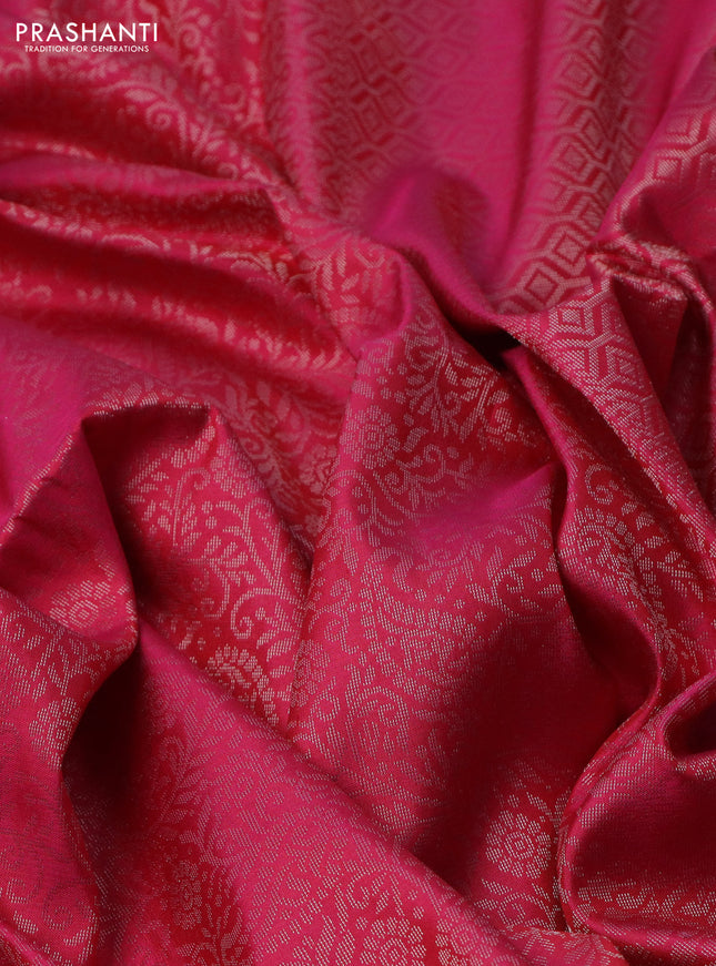 Pure soft silk saree dual shade of pink with allover silver zari woven brocade weaves in borderless style