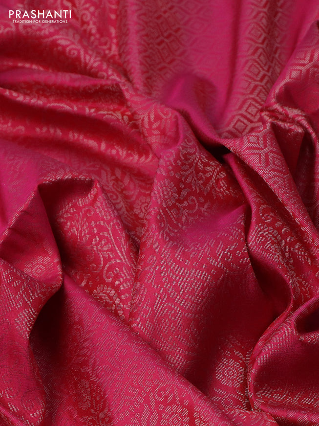 Pure soft silk saree dual shade of pink with allover silver zari woven brocade weaves in borderless style