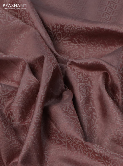 Pure soft silk saree pastel peach with allover silver zari woven brocade weaves in borderless style