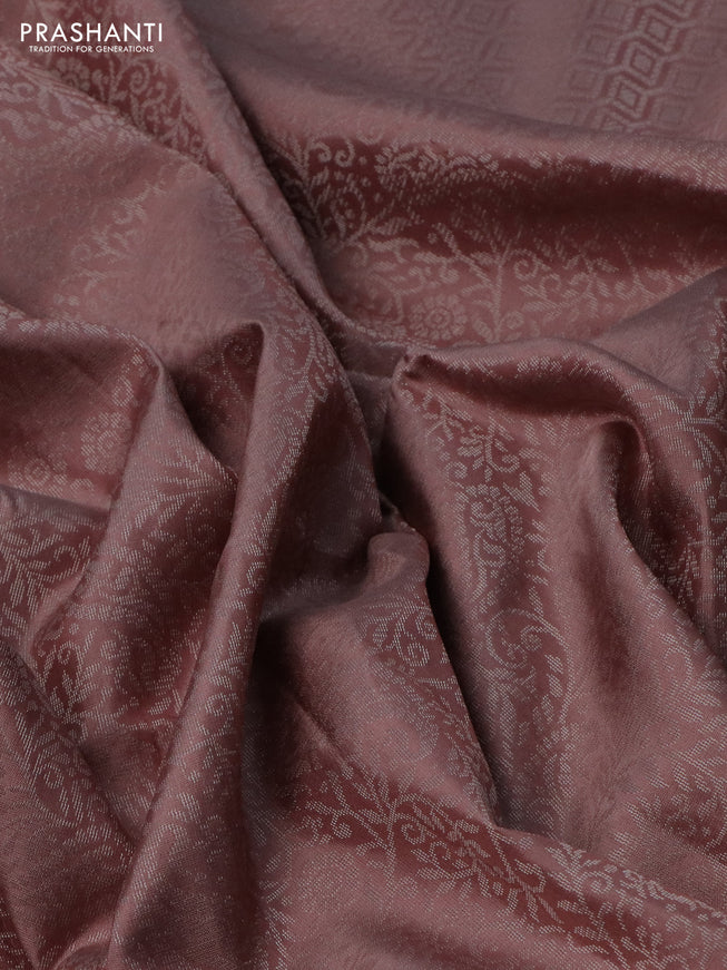 Pure soft silk saree pastel peach with allover silver zari woven brocade weaves in borderless style