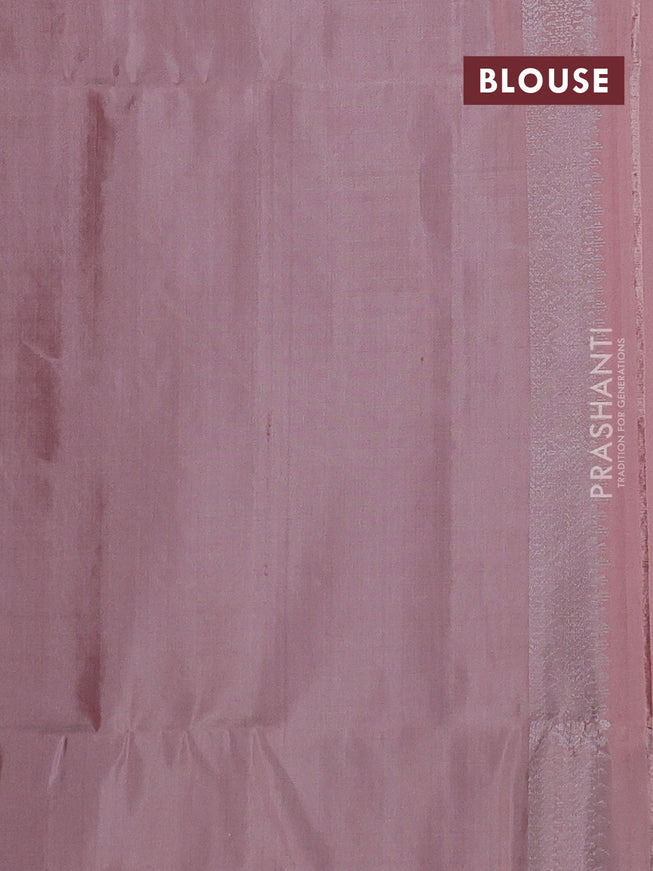 Pure soft silk saree pastel peach with allover silver zari woven brocade weaves in borderless style