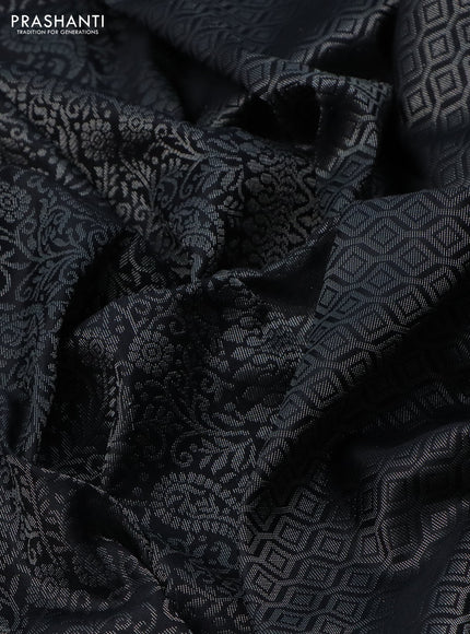 Pure soft silk saree black with allover silver zari woven brocade weaves in borderless style